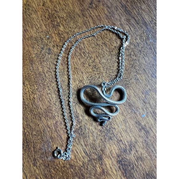 Serpent snake pendant silver tone necklace gothic witchy reptile jewelry - Picture 4 of 7